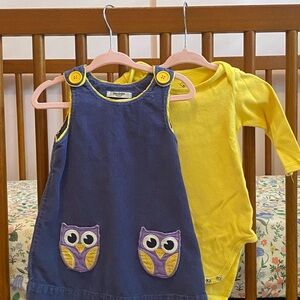 Mini Boden Owl Dress and Yellow Onesie 6-12m